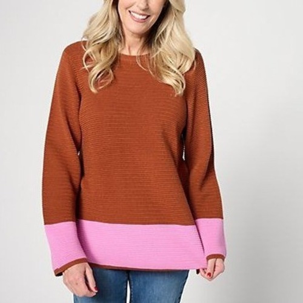 Zuda EcoVero Color Blocked Sweater Rust Pink Side Seam Zippers XL